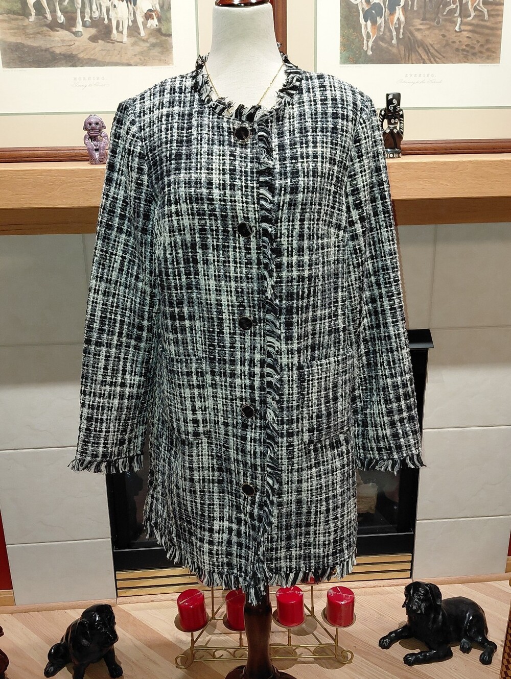 Kate Spade New York Fringe Tweed Coat Jacket Blazer Black White Sz 10 NWOT $599